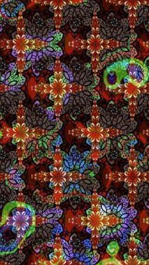 Raster illüstrasyonu. Şirin çiçekli eskiz deseni ve kahverengi ve siyah renkli yapraklar, suluboya çiçek deseni, duvar kağıdı, kart veya kumaş için fayanslı.