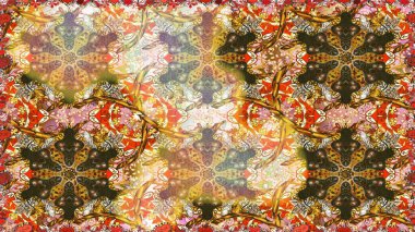 Altın antika ortaçağ dekoratifi, yapraklar ve kahverengi ve bej renklerde altın desenli süslemeleri olan dikişsiz bir şablon. Kusursuz kraliyet lüksü, altın barok kumaş rengi..