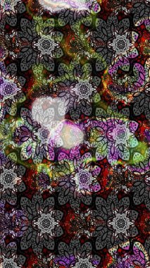 Düz Çiçek Elementleri Tasarımı. Gri ve siyah renkli çiçekler. Renkli Bahar Teması eskiz kalıbı. Çiçek desenli çizim. Raster illüstrasyonu. Asya tekstil tarzında.