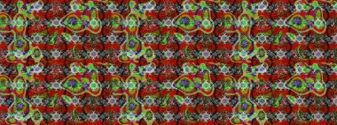 Ağaç dallı bahar çiçekleri ile desen, kırmızı ve kahverengi renkler ile çiçek silueti. Raster deseni.