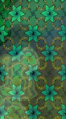 3D çiçekler, eskiz. Yeşil renklerde. Raster illüstrasyonu.