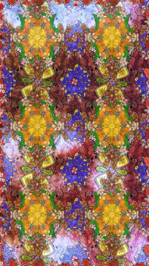 Suluboya çizim kalıbı. Çiçekler suluboya tarzında kahverengi renkte. Çiçek izi.