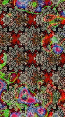 Tekstil, tebrik kartı, boyama kitabı, telefon kılıfı baskısı için kullanılabilir. Kızılderili desenli desenli desenli şal deseni. Etnik Mandala süsü. Raster Henna dövme stili.