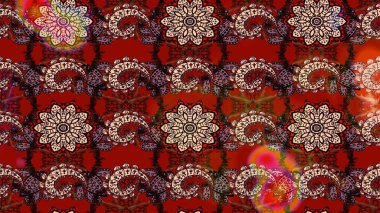 Raster düz çiçek çizim deseni. Hediye ambalaj kağıdı, tebrik kartları, posterler ve pankart tasarımı. Kahverengi ve kırmızı renkte çiçekler.