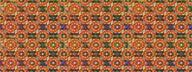 Lüks, kraliyet ve Viktorya dönemi konsepti. Kahverengi ve turuncu üzerine altın rengi klasik barok çiçekleri. Kahverengi ve turuncu renklerde altın element. Süslü raster dekorasyonu.