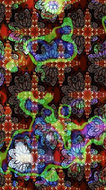 Kabile sanatı boho baskısı, klasik çiçek arkaplanı. Arkaplan dokusu, duvar kağıdı, kahverengi ve siyah renkli çiçek teması. Soyut etnik raster çizim kalıbı.