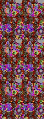 Robot resim. Raster illüstrasyonu. Gri ve kırmızı renkte çiçekler. Şirin çiçek elementleri..