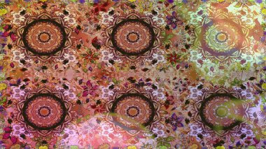 Süslü dekorasyon. Damask altın soyut çiçek kahverengi ve nötr renklerde pürüzsüz desen. Raster illüstrasyonu.