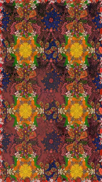 Raster illüstrasyonu. Kahverengi ve turuncu renklerde bahar çiçekleri. Çiçekli, pürüzsüz bir desen. Raster çiçekleri klasik tarzda resmedilir..