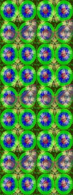 El çizimi çiçek unsurları olan soyut çizim raster deseni. Çiçekli ipek eşarp. Retro tekstil tasarım koleksiyonu. 1950-1960 motifleri. Yeşil yeşile.