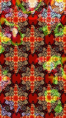 Raster illüstrasyonu. Kırmızı ve kahverengi renkte çiçekler. Çiçek süslemeli çizim deseni.