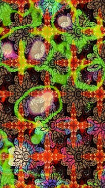 Raster çiçek desenleri çiziyor. Vadinin çiçekleri yeşil ve siyah renklerde.