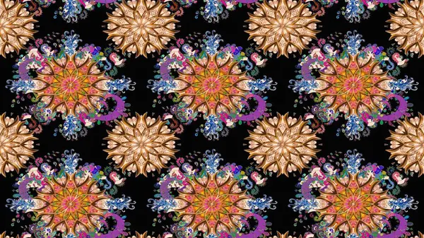 Küçük çiçekteki sevimli çiçek deseni. Varicoloblack ve kahverengi raster pürüzsüz illüstrasyon. Birçok siyah ve kahverengi soyut çiçekli tropik, pürüzsüz bir desen..