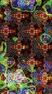 Raster Modaya uygun kumaş deseni. Renkli Bahar Teması eskiz kalıbı. Kahverengi ve siyah renkli şirin çiçek desenleri. Düz Çiçek Elementleri Tasarımı.