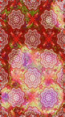 Raster. Kırmızı ve pembe renkte güzel çiçeklerle kusursuz desen, suluboya çiçek deseni, duvar kağıdı, kart veya kumaş için fayanslı.