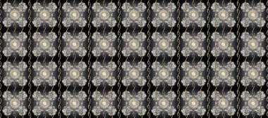 Kusursuz damaske klasik altın desen. Raster illüstrasyonu. Gri, siyah ve bej renklerde altın desenli altın elementler. Tekrarlayan ögelerle soyut arkaplan Raster.