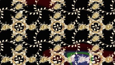 Düz Çiçek Elementleri Tasarım Raster illüstrasyonu. Siyah, bej ve kahverengi renkte çiçekler. Renkli bahar temalı eskiz desenleri. Çiçekli çiçek deseni, suluboya..