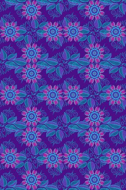 Güzel kumaş deseni. Güzel, pürüzsüz bir desen. Yazdır. Renkli Yaz Temalı Kusursuz Arkaplan. Raster çiçekli arka plan. Düz Çiçek Elementleri Tasarımı.