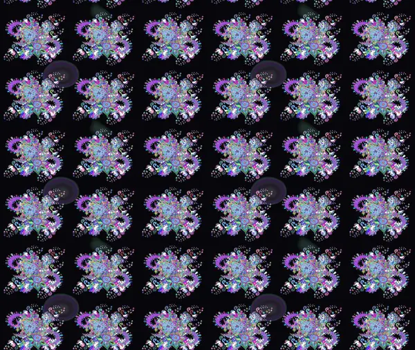 Çiçek deseni. Düz Çiçek Elementleri Tasarımı. Renkli Bahar Teması eskiz kalıbı. Raster çizimi. Güzel kumaş deseni..