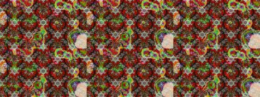 Çiçek deseni. Kahverengi ve kırmızı renkte çiçek çizimi. Şatafatlı bahar bahçesi dokusu. Raster illüstrasyonu. Kahverengi ve kırmızı renkte çiçekler.