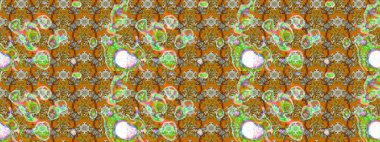 Raster düz çiçek çizim deseni. Hediye ambalaj kağıdı, tebrik kartları, posterler ve pankart tasarımı. Kahverengi ve yeşil renkte çiçekler.