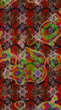 Çiçekli karalama şeklinde Raster çiçek deseni. Nazik, narin çiçek arkaplanı. Kahverengi ve kırmızı renkte çiçekler.