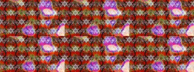 Çiçekli ipek eşarp. El çizimi çiçek unsurları olan soyut çizim raster deseni. 1950-1960 motifleri. Retro tekstil tasarım koleksiyonu. Kahverengi ve kırmızı üzerine kahverengi ve kırmızı.