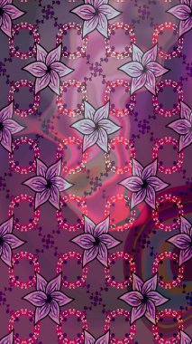 Tekstil, kumaş, ambalaj, hatıra defteri için hoş bir çiçek arkaplanı. Mor arka planda. Elle çizilmiş çiçek desenli Raster çizimi. Çocuksu tasarım.