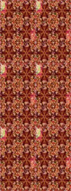 Raster illüstrasyonu. Süslü dekorasyon. Damask altın soyut çiçek kırmızı renklerde pürüzsüz desen.