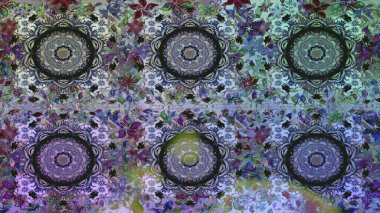 Paisley 'ler zarif çiçek desenli arkaplan duvar kâğıdı illüstrasyonları. Güzel, modaya uygun, modern, üç boyutlu sanat eseri, altın, gri ve mavi desenli çiçek yaprakları ve süslemeleri..