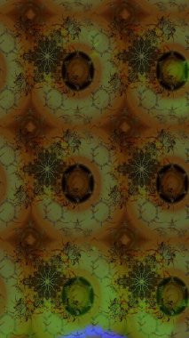 Yapraklı çiçekler ve kahverengi ve yeşil renklerde papatya çiçekleri. Raster - stok. Taslak arkaplan deseni.