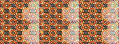 Tekrarlayan elementlerle kusursuz soyut arkaplan. Kahverengi, turuncu ve altın desenli. Zarif raster klasik desen.