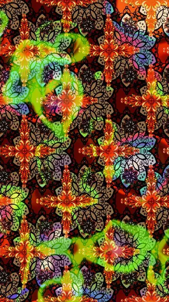 Süslü kumaş deseni. Düz Çiçek Elementleri Tasarımı. Renkli Bahar Teması eskiz kalıbı. Raster illüstrasyonunda çiçek deseni çizimi.