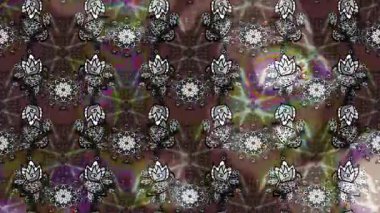 Renkli unsurlarla hareketli arka plan görüntüleri. Çiçekler. Eski model. Bayrak tarzı. Video kaydı. Şablon. Döngü. Kusursuz.. 