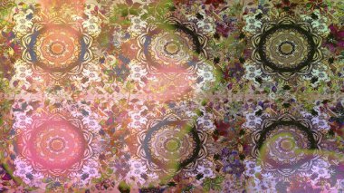 Çiçek desenli altın metal. Kusursuz altın desen. Raster altın çiçek süsü brokar kumaş ve cam desenli. Altın elementli nötr ve kahverengi renkler.