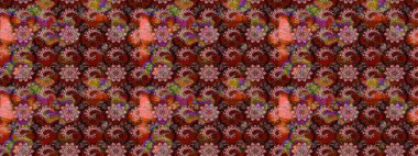 Çizgi çizimi kalıbı. Şirin çiçekler. Raster Moda kumaş deseni.