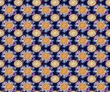 Düz Çiçek Elementleri Tasarımı. Süslü kumaş deseni. Renkli Bahar Temalı Kusursuz Arkaplan. Raster illüstrasyonunda kusursuz çiçek deseni.