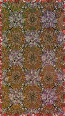 Raster illüstrasyonunda kusursuz çiçek deseni. Kahverengi ve bej renkli çiçekler.