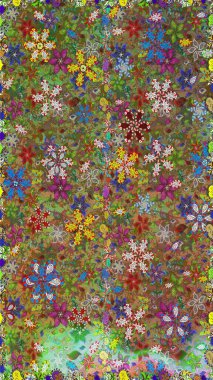 Suluboya, elle çizilmiş. Vadinin çiçekleri kahverengi ve yeşil renklerde. Kusursuz bir arka plan modeli. Raster - stok.