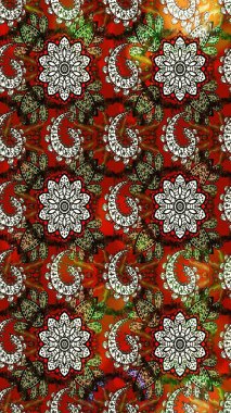 Raster illüstrasyonu. Kahverengi ve kırmızı renklerde sevimli çiçekler. Moda baskısı, albüm, ambalaj kağıdı ve duvar kağıdı için zarif dekoratif süslemeler. Küçük çiçekli basit bir çiçek çizimi..