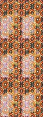 Barok tarzında altın çiçekli süs. Doku arka planında altın duvar kâğıdı. Damask kusursuz yinelenen arkaplan. Turuncu renklerde altın element.