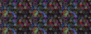 Raster düz çiçek çizim deseni. Hediye ambalaj kağıdı, tebrik kartları, posterler ve pankart tasarımı. Siyah ve mavi renkte çiçekler.