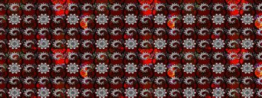 Sevimli çiçek raster deseni. Siyah ve kırmızı renkte çiçekler. Renkli Yaz Temalı eskiz kalıbı. Düz Çiçek Elementleri Tasarımı.