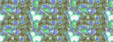 El çizimi çiçekli soyut çizim kalıbı. Raster illüstrasyonu. Yeşil ve mavi renkte çiçekler.