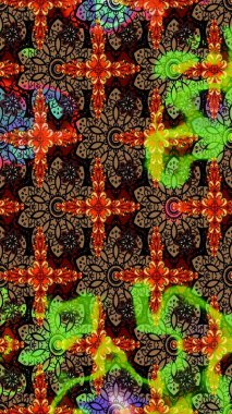 Suluboya çiçekli çiçek deseni. Siyah ve kahverengi renkli Asya tekstili. Raster illüstrasyonu.