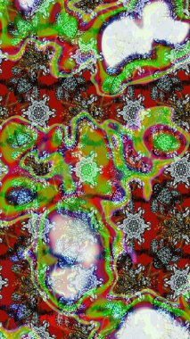 Çiçek desenli eskiz. Yeşil ve nötr renklerde çiçekler. Tişört baskısı için çiçek boyama rasteriName.