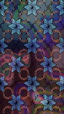 Mavi renkli çiçekler. Renkli Yaz Temalı eskiz kalıbı. Düz Çiçek Elementleri Tasarımı. Raster illüstrasyonunda çiçek deseni çizimi.