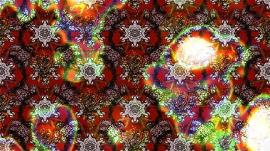 Çiçekli karalama şeklinde Raster çiçek deseni. Kahverengi ve kırmızı renkte çiçekler. Nazik, narin çiçek arkaplanı.