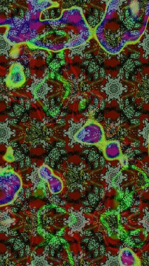 Suluboya çiçekli çiçek deseni. Raster illüstrasyonu. Yeşil ve kahverengi renkli Asyalı tekstil.