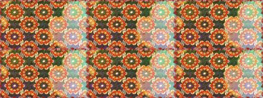 Barok tarzında duvar kağıdı tasarımı için kusursuz damaske deseni arkaplanı. Süslü raster dekorasyonu. Kahverengi ve turuncu renklerde altın desenli altın elementler.